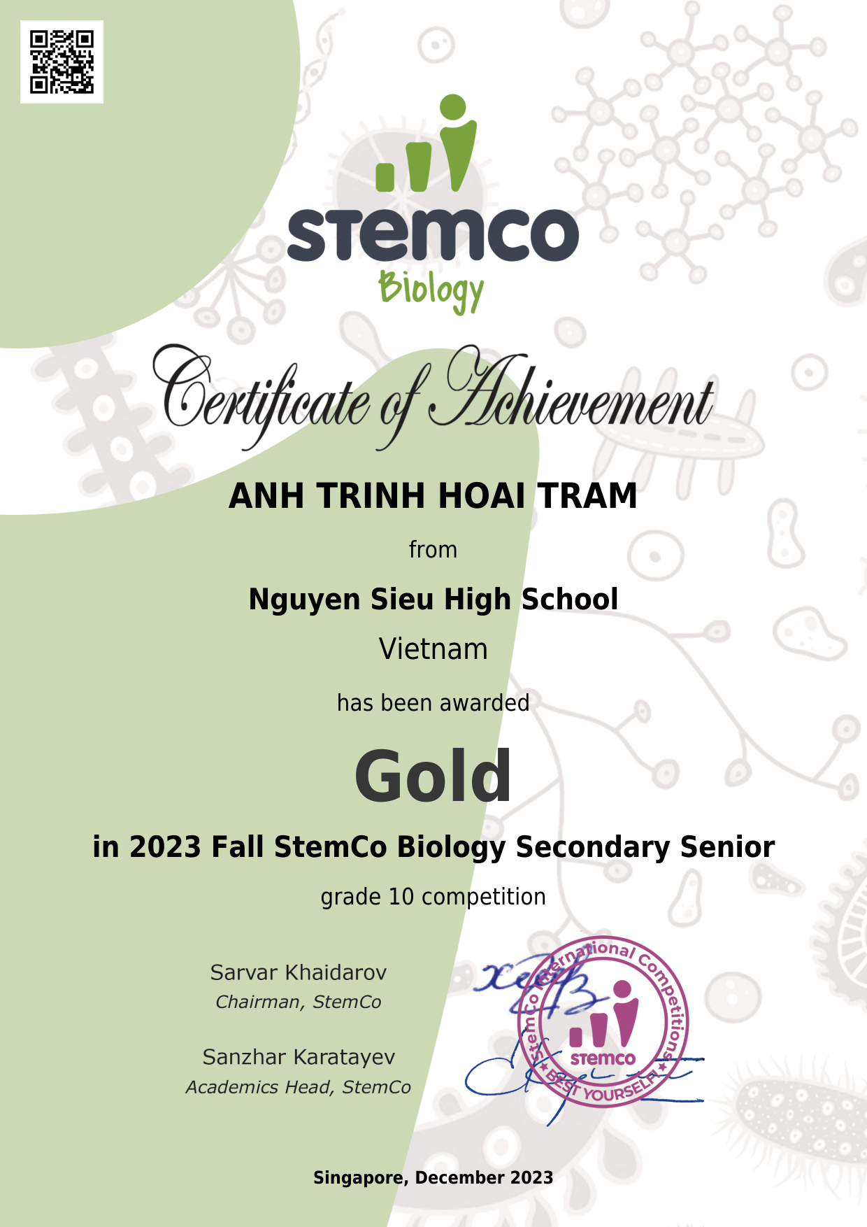 Bio STEM Certificate